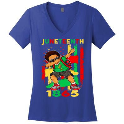 Dabbing Black King Junenth Melanin Brown Skin Cute Gift Women's V-Neck T-Shirt