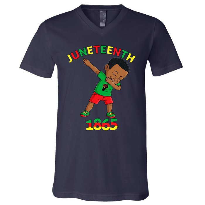 Dabbing Black King Juneteenth Melanin Brown Skin Boy Dab V-Neck T-Shirt