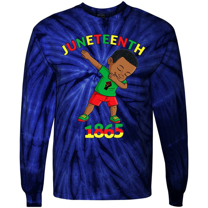 Dabbing Black King Juneteenth Melanin Brown Skin Boy Dab Tie-Dye Long Sleeve Shirt