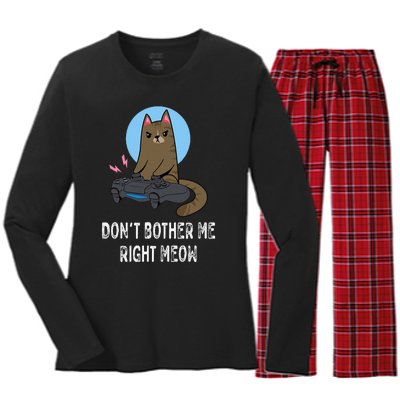 Don't Bother Me Right Meow  Funny Video Gamer & Cat Lover Women's Long Sleeve Flannel Pajama Set 