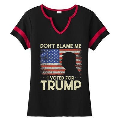 Don't Blame Me I Voted For Trump 4th Of July Retro USA Flag Ladies Halftime Notch Neck Tee