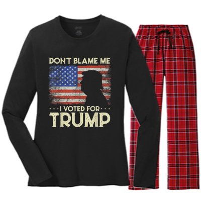 Don't Blame Me I Voted For Trump 4th Of July Retro USA Flag Women's Long Sleeve Flannel Pajama Set 