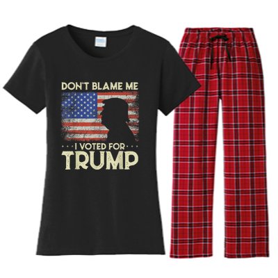 Don't Blame Me I Voted For Trump 4th Of July Retro USA Flag Women's Flannel Pajama Set