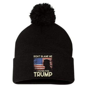 Don't Blame Me I Voted For Trump 4th Of July Retro USA Flag Pom Pom 12in Knit Beanie