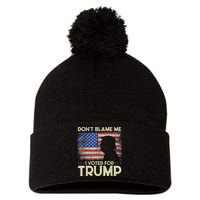 Don't Blame Me I Voted For Trump 4th Of July Retro USA Flag Pom Pom 12in Knit Beanie