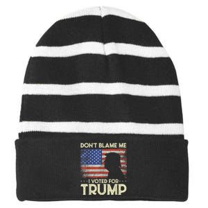 Don't Blame Me I Voted For Trump 4th Of July Retro USA Flag Striped Beanie with Solid Band