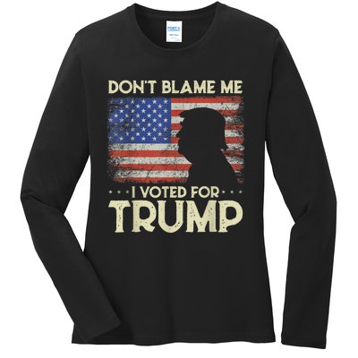 Don't Blame Me I Voted For Trump 4th Of July Retro USA Flag Ladies Long Sleeve Shirt