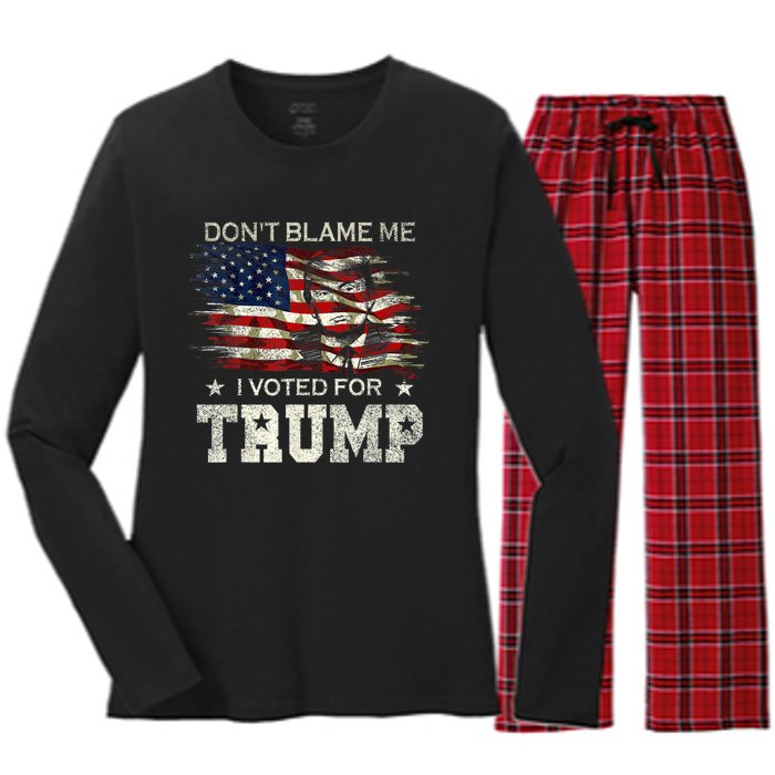 Don't Blame Me I Voted For Trump Distressed Vintage Flag Women's Long Sleeve Flannel Pajama Set 