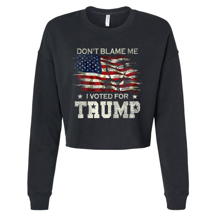 Don't Blame Me I Voted For Trump Distressed Vintage Flag Cropped Pullover Crew