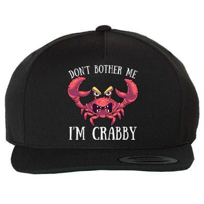 Don't Bother Me I'm Crabby Crab Lover Pun Cranky Wool Snapback Cap