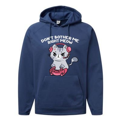 Dont Bother Me Right Meow Funny Video Gamer And Cat Lover Performance Fleece Hoodie