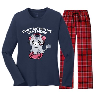 Dont Bother Me Right Meow Funny Video Gamer And Cat Lover Women's Long Sleeve Flannel Pajama Set 