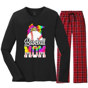 Dye Baseball Mom Baseball Mama Sport MotherS Day Women's Long Sleeve Flannel Pajama Set 