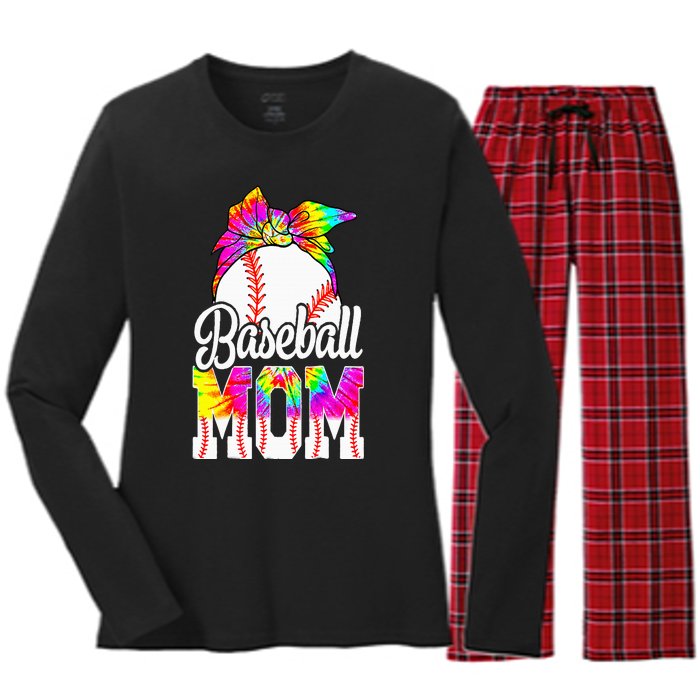 Dye Baseball Mom Baseball Mama Sport MotherS Day Women's Long Sleeve Flannel Pajama Set 