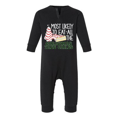 Debbie Becky Most Likely To Eat All The Christmas Tree Cakes Infant Fleece One Piece