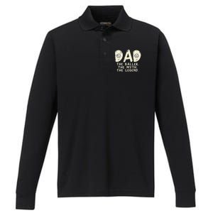 Dad Baller Myth Legend Volleyball Player Daddy Papa Gift Performance Long Sleeve Polo