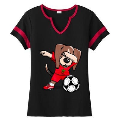 Dabbing Beagle Morocco Soccer Fans Jersey Moroccan Football Gift Ladies Halftime Notch Neck Tee