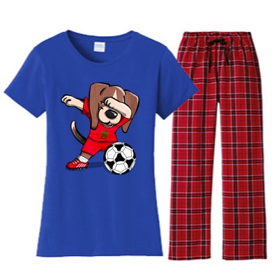 Dabbing Beagle Morocco Soccer Fans Jersey Moroccan Football Gift Women's Flannel Pajama Set