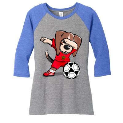 Dabbing Beagle Morocco Soccer Fans Jersey Moroccan Football Gift Women's Tri-Blend 3/4-Sleeve Raglan Shirt