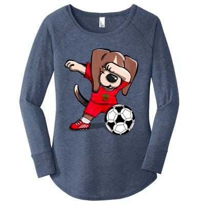 Dabbing Beagle Morocco Soccer Fans Jersey Moroccan Football Gift Women's Perfect Tri Tunic Long Sleeve Shirt