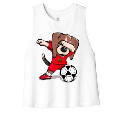 Dabbing Beagle Morocco Soccer Fans Jersey Moroccan Football Gift Women's Racerback Cropped Tank