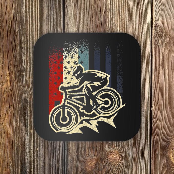 Dirt Bike MTB Downhill Mountain American Flag 4th Of July Coaster