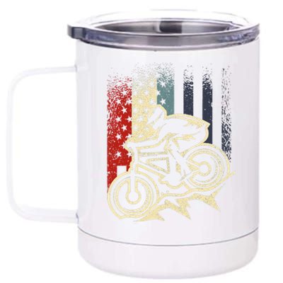 Dirt Bike MTB Downhill Mountain American Flag 4th Of July 12 oz Stainless Steel Tumbler Cup