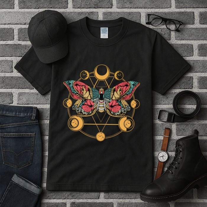 Death Butterfly Moth Moon Phases Gothic Esoteric Blackcraft Tall T-Shirt