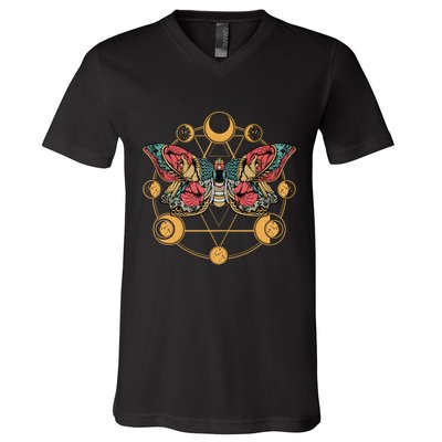 Death Butterfly Moth Moon Phases Gothic Esoteric Blackcraft V-Neck T-Shirt