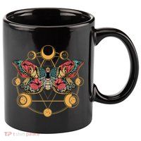 Death Butterfly Moth Moon Phases Gothic Esoteric Blackcraft 11oz C Handle Ceramic Mug