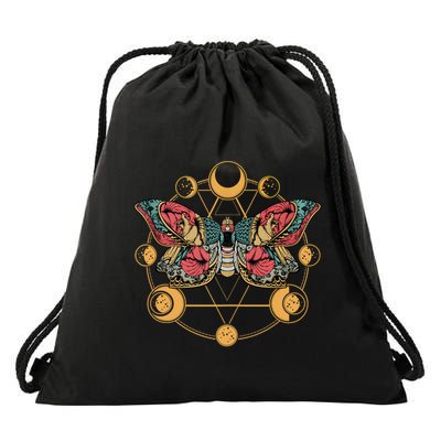 Death Butterfly Moth Moon Phases Gothic Esoteric Blackcraft Drawstring Bag
