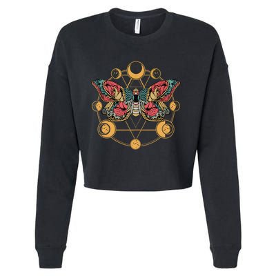 Death Butterfly Moth Moon Phases Gothic Esoteric Blackcraft Cropped Pullover Crew