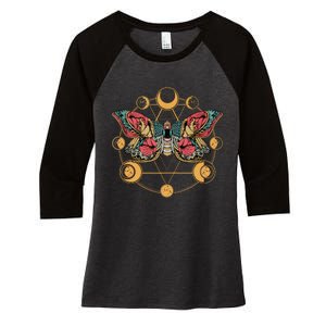 Death Butterfly Moth Moon Phases Gothic Esoteric Blackcraft Women's Tri-Blend 3/4-Sleeve Raglan Shirt