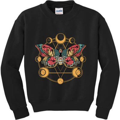 Death Butterfly Moth Moon Phases Gothic Esoteric Blackcraft Kids Sweatshirt