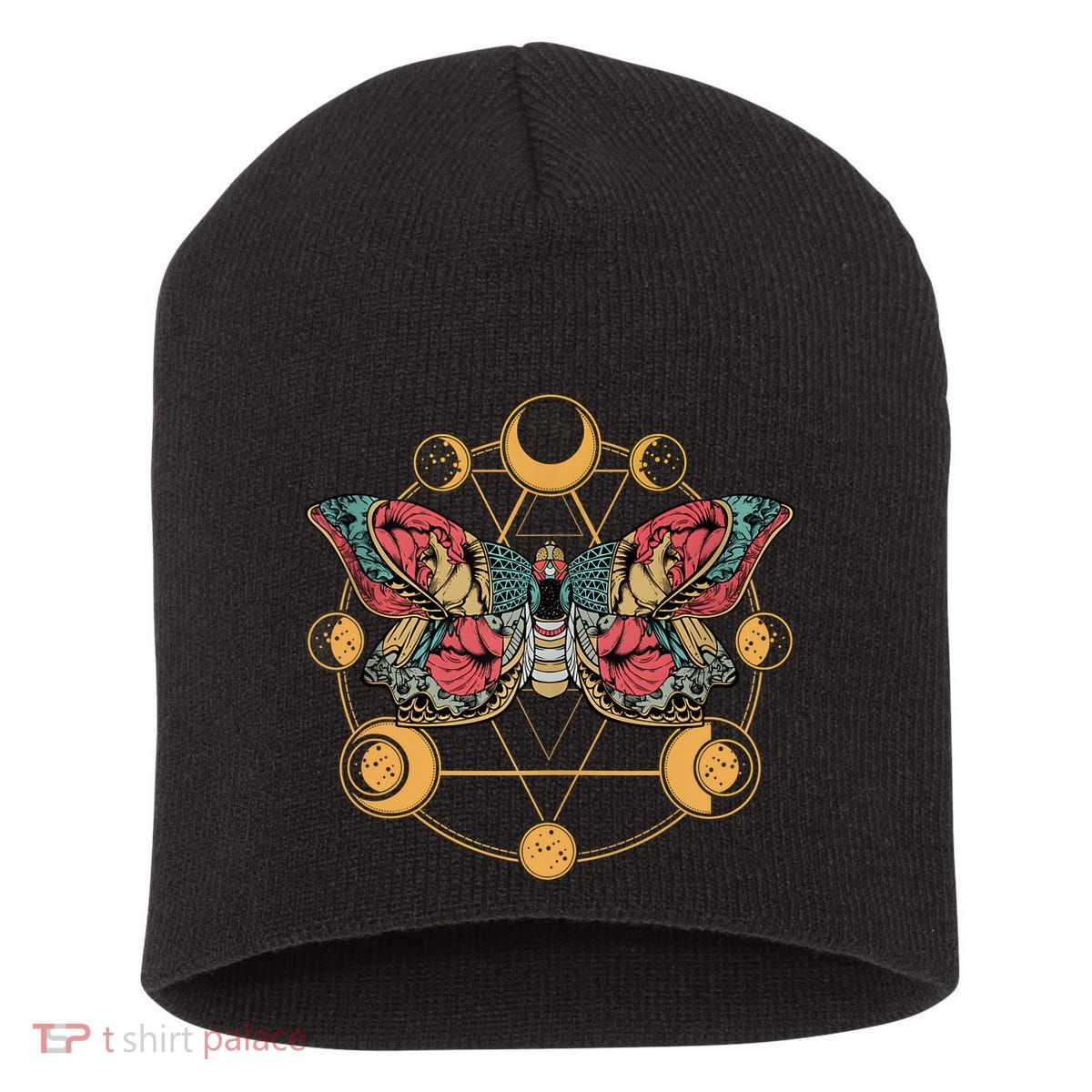 Death Butterfly Moth Moon Phases Gothic Esoteric Blackcraft Short Acrylic Beanie