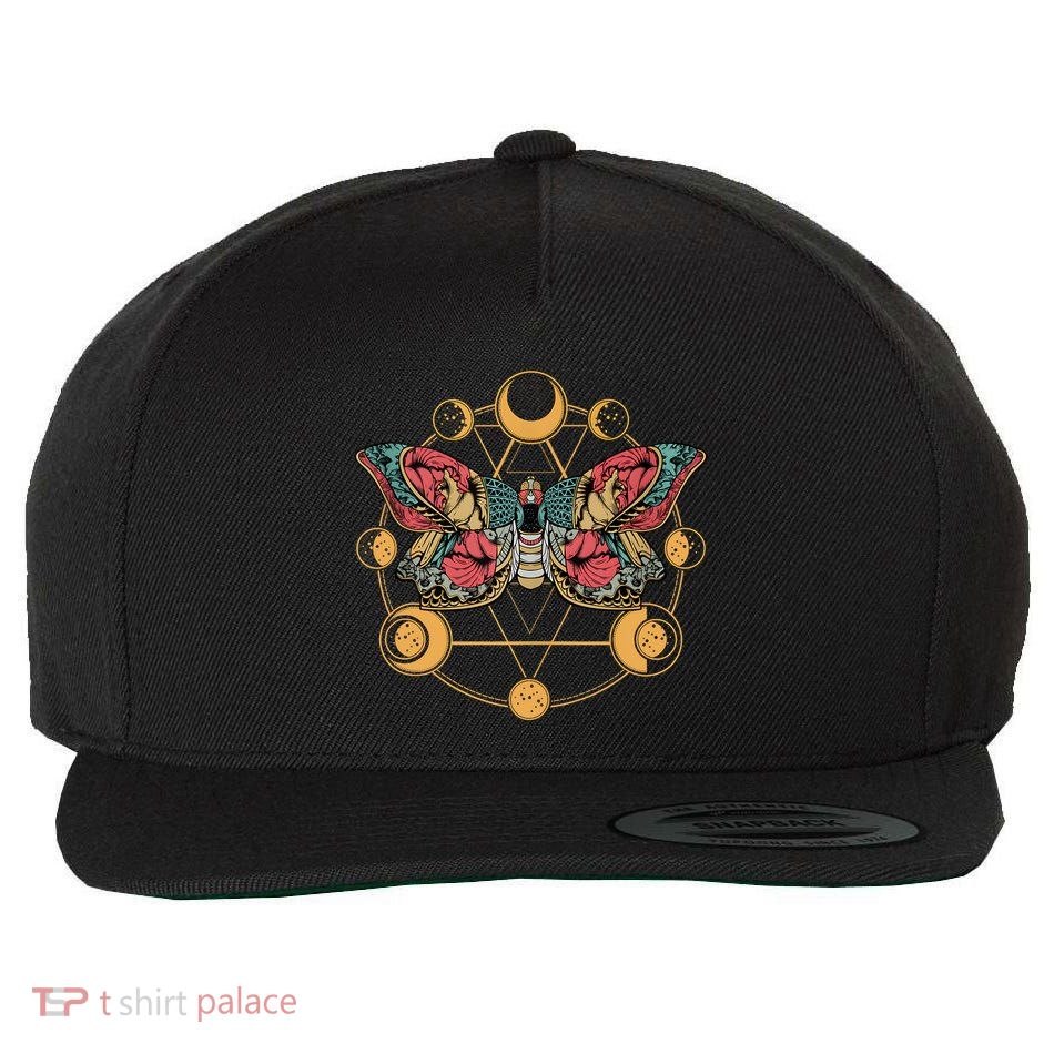 Death Butterfly Moth Moon Phases Gothic Esoteric Blackcraft Wool Snapback Cap