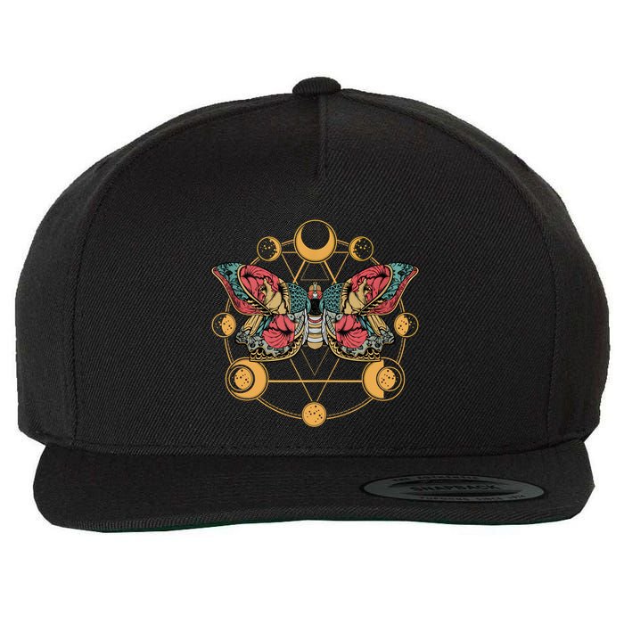 Death Butterfly Moth Moon Phases Gothic Esoteric Blackcraft Wool Snapback Cap