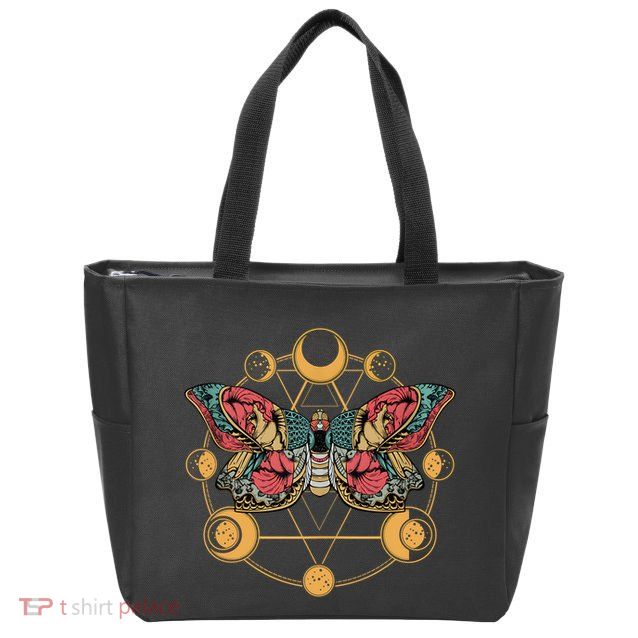 Death Butterfly Moth Moon Phases Gothic Esoteric Blackcraft Zip Tote Bag