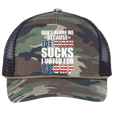 Don't Blame Me Joe Biden Sucks I Voted For Trump USA Flag Retro Rope Trucker Hat Cap