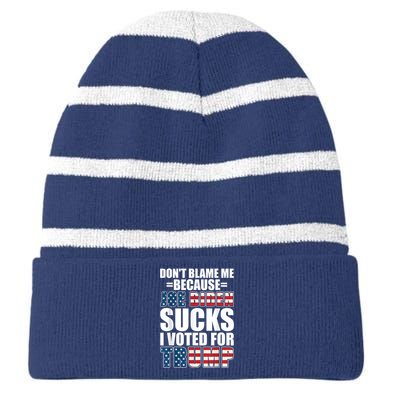 Don't Blame Me Joe Biden Sucks I Voted For Trump USA Flag Striped Beanie with Solid Band