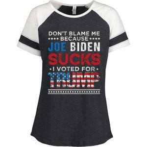 DonT Blame Me Cuz Joe Biden Sucks I Voted For Trump 2024 Enza Ladies Jersey Colorblock Tee