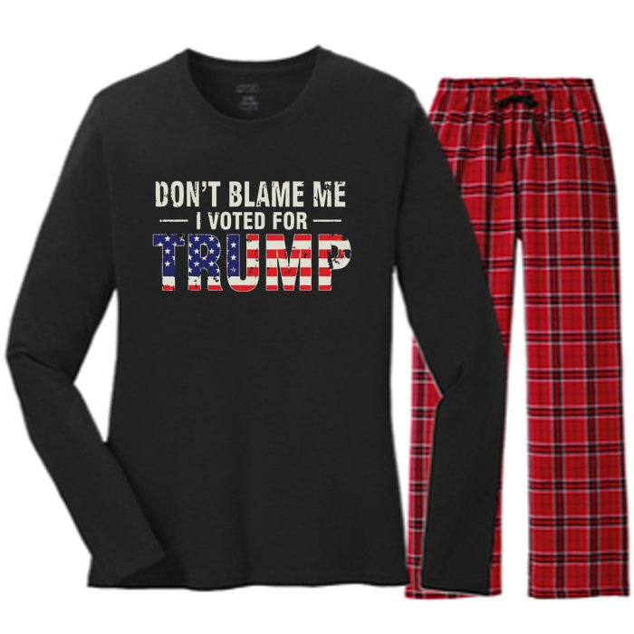 Dont Blame Me I Voted For Trump Vintage Usa Flag Patriots Women's Long Sleeve Flannel Pajama Set 