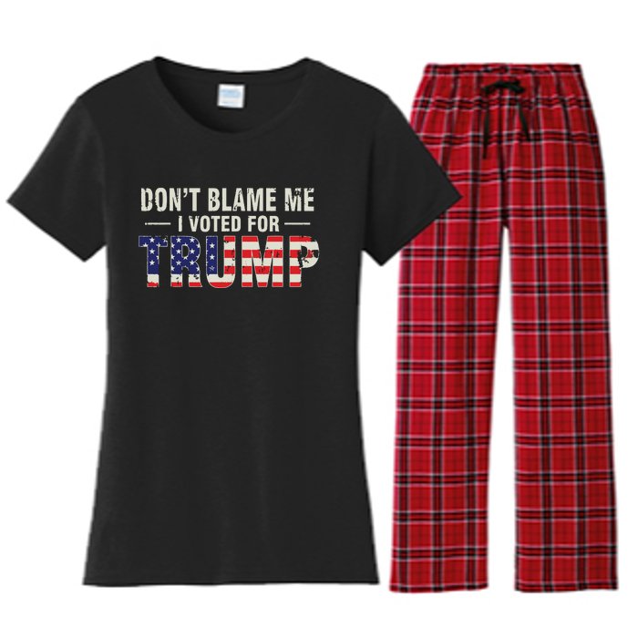 Dont Blame Me I Voted For Trump Vintage Usa Flag Patriots Women's Flannel Pajama Set