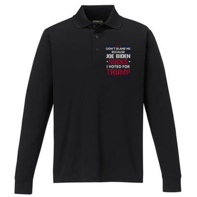 Don't Blame Me Joe Biden Sucks I Voted For Trump USA Flag Performance Long Sleeve Polo