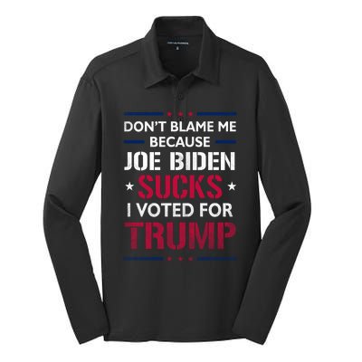 Don't Blame Me Joe Biden Sucks I Voted For Trump USA Flag Silk Touch Performance Long Sleeve Polo