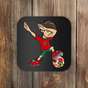 Dabbing Boy Morocco Soccer Jersey National Flag Coaster