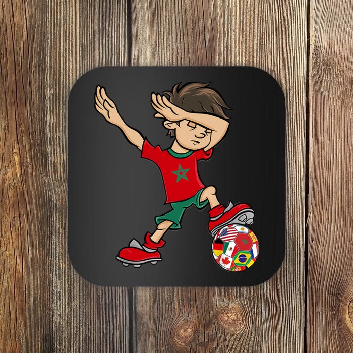 Dabbing Boy Morocco Soccer Jersey National Flag Coaster