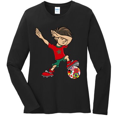 Dabbing Boy Morocco Soccer Jersey National Flag Ladies Long Sleeve Shirt