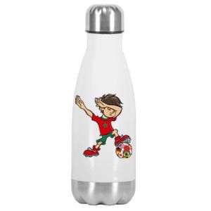 Dabbing Boy Morocco Soccer Jersey National Flag Stainless Steel Insulated Water Bottle