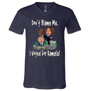 DonT Blame Me. I Voted For Kamala! Kamala & Little Trump V-Neck T-Shirt